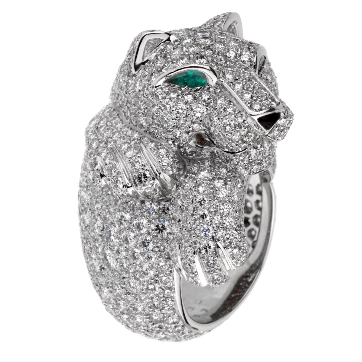 Carthttier Panthere Pave Diamond Emerald White Gold Ring