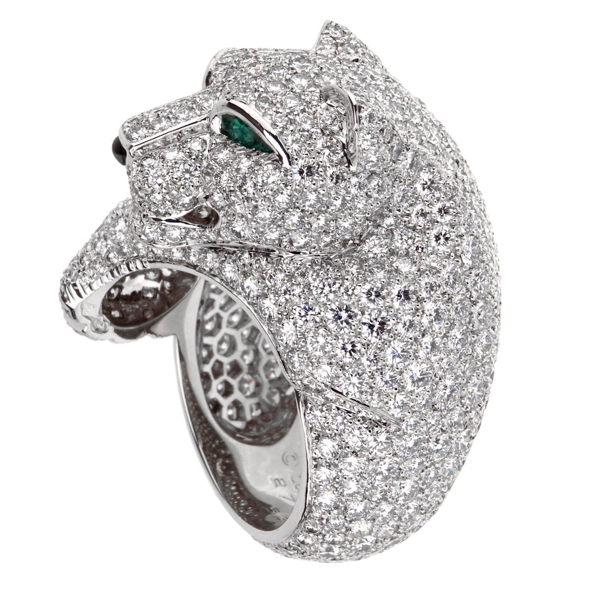 Carthttier Panthere Pave Diamond Emerald White Gold Ring