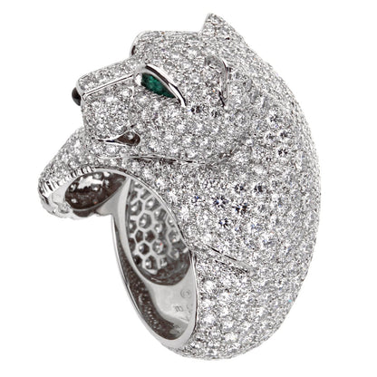 Carthttier Panthere Pave Diamond Emerald White Gold Ring