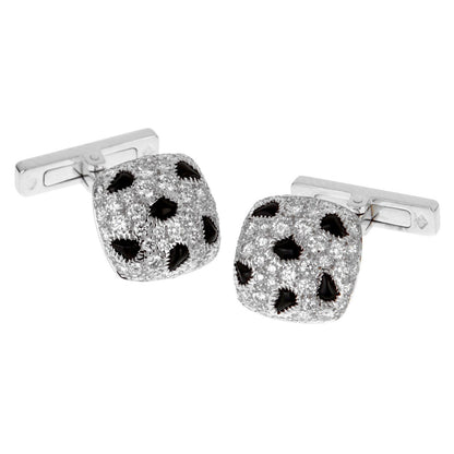 Carthttier Panthere White Gold Diamond Onyx Cufflinks