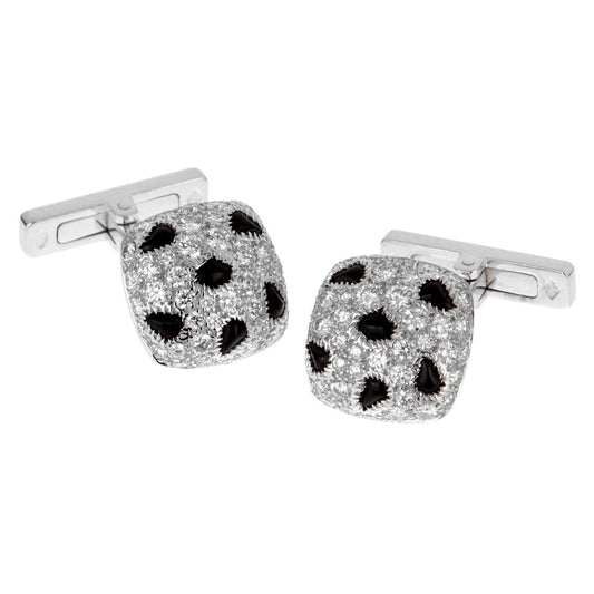 Carthttier Panthere White Gold Diamond Onyx Cufflinks