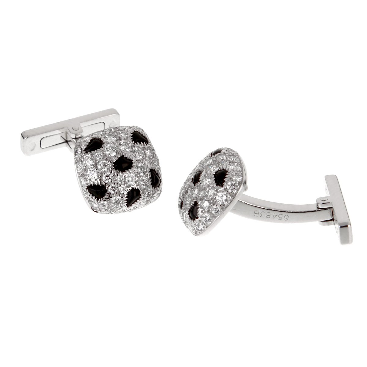Carthttier Panthere White Gold Diamond Onyx Cufflinks