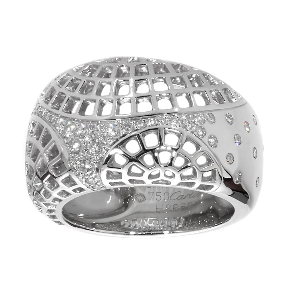 Carthttier Paris Diamond 18k White Gold Cocktail Ring Size 6 1/2