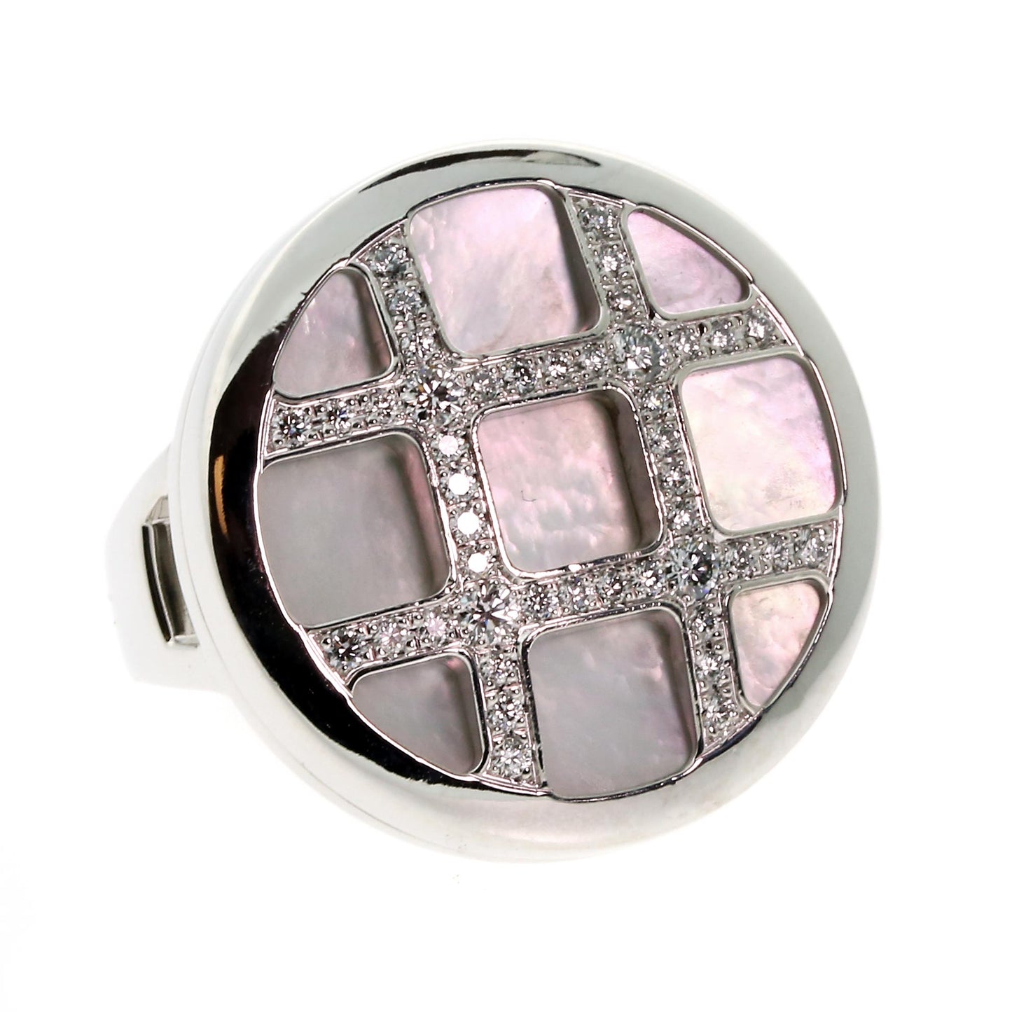 Carthttier Pasha Vintage Mother of Pearl Diamond 18k White Gold Cocktail Ring