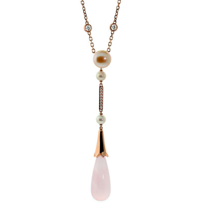 Carthttier Monica Bellucci Pearl Diamond 18k Rose Gold Pink Quartz Necklace
