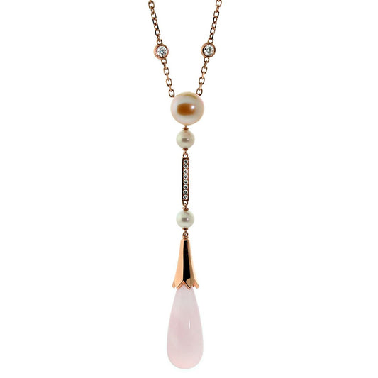 Carthttier Monica Bellucci Pearl Diamond 18k Rose Gold Pink Quartz Necklace