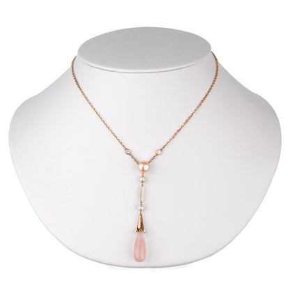 Carthttier Monica Bellucci Pearl Diamond 18k Rose Gold Pink Quartz Necklace