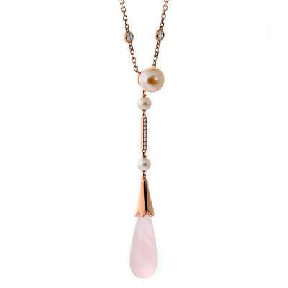 Carthttier Monica Bellucci Pearl Diamond 18k Rose Gold Pink Quartz Necklace