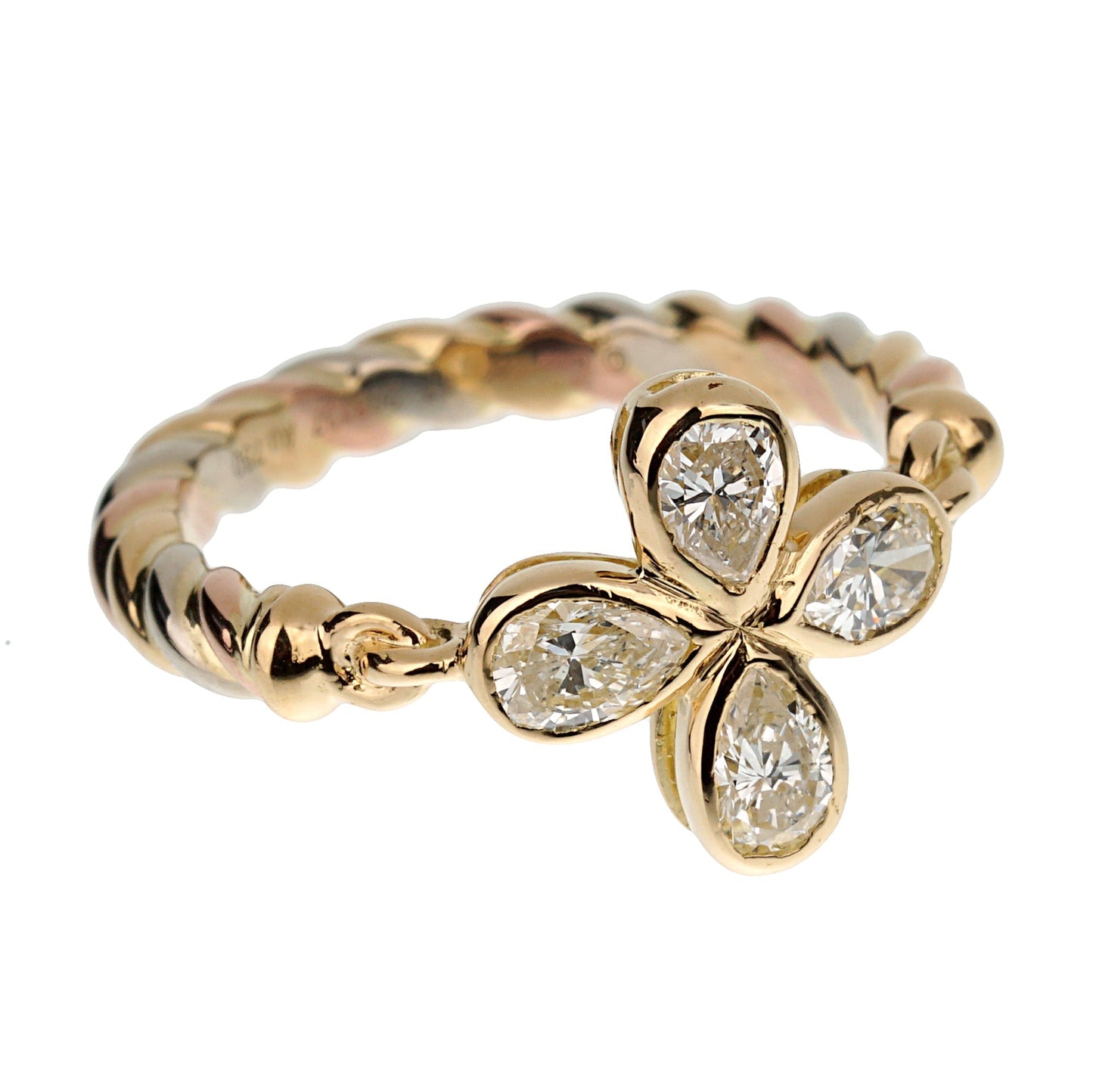 Carthttier Tri Color 18k Gold Pear Shaped Diamond Cocktail Ring