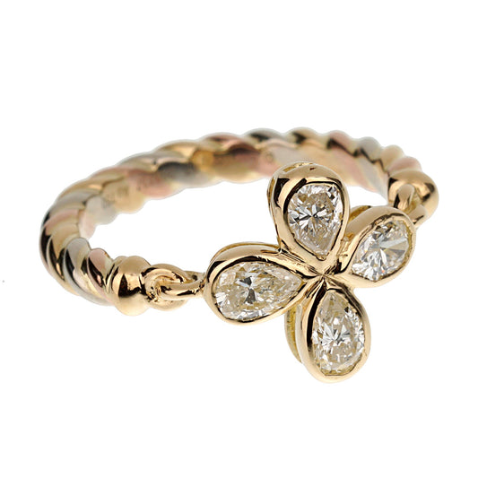 Carthttier Tri Color 18k Gold Pear Shaped Diamond Cocktail Ring