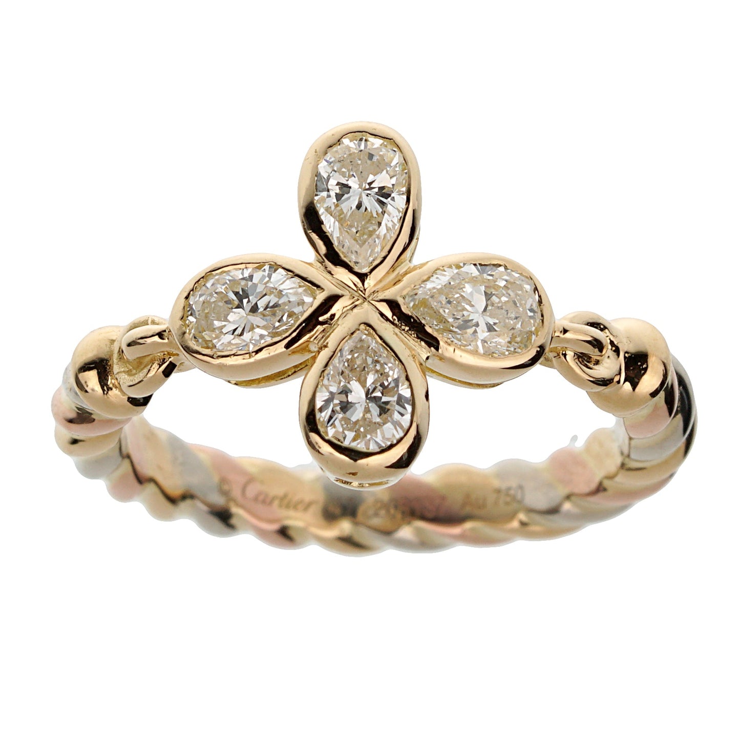 Carthttier Tri Color 18k Gold Pear Shaped Diamond Cocktail Ring