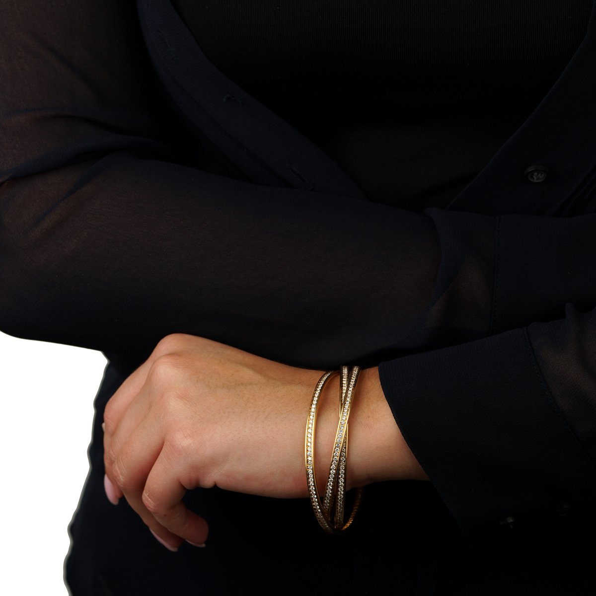 Carthttier Trinity 6.45ct Diamond 18k Yellow Gold Bangle Bracelet