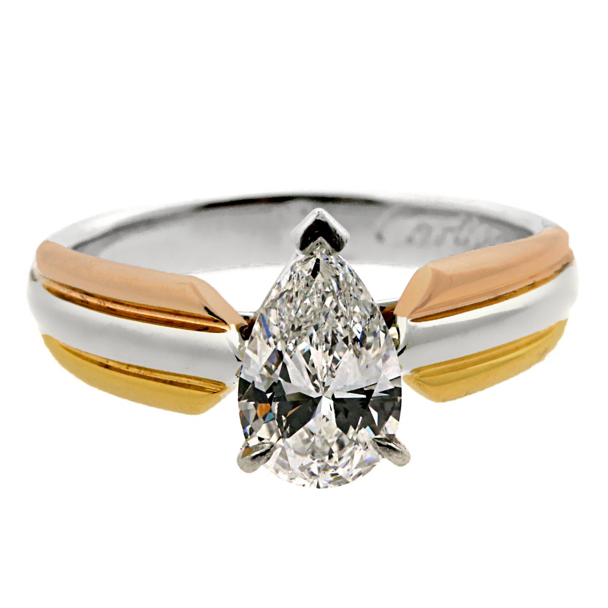 Carthttier Trinity Pear Diamond Engagement Gold Ring