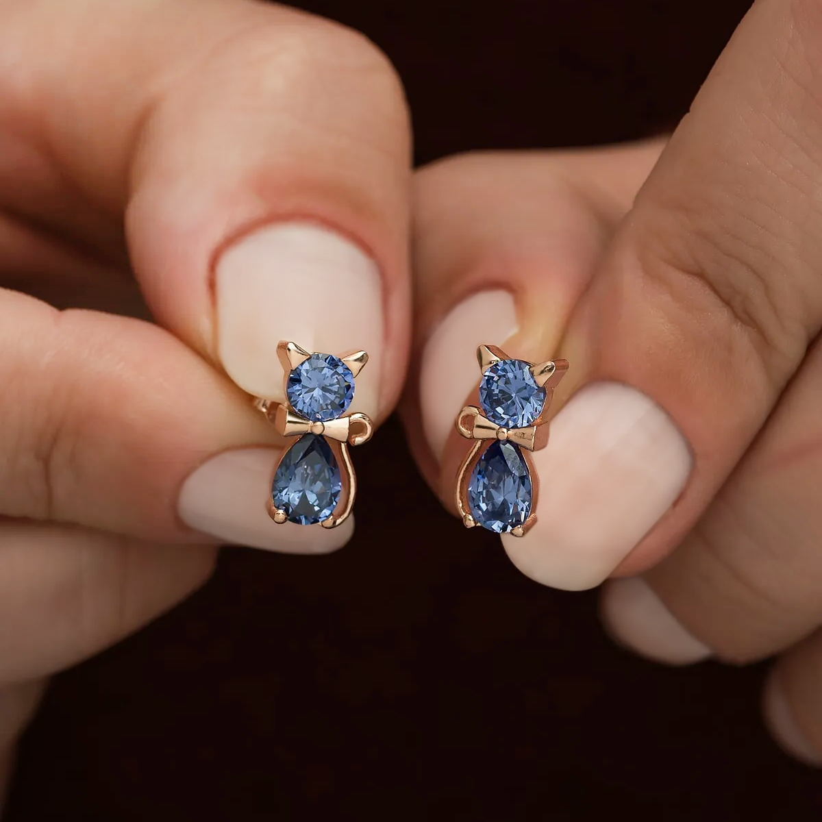 Sterling Silver Stud Cat Earrings with CZ Birthstone Jewelry