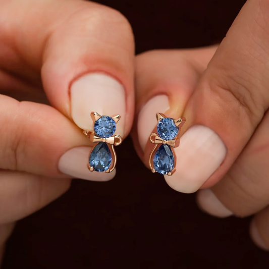 Sterling Silver Stud Cat Earrings with CZ Birthstone Jewelry