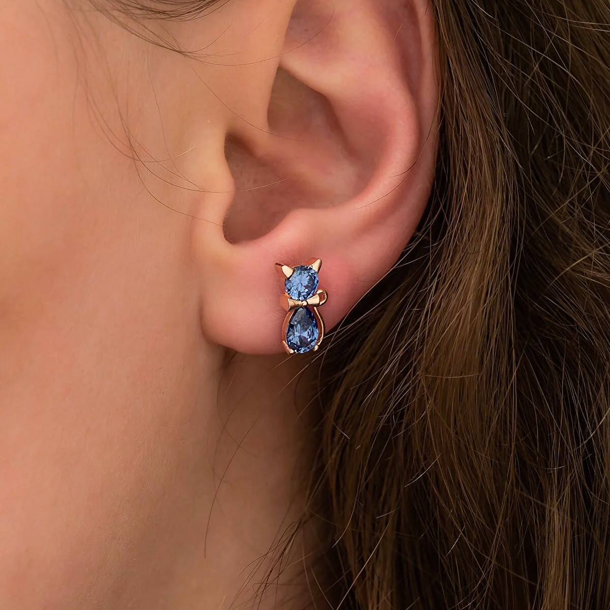 Sterling Silver Stud Cat Earrings with CZ Birthstone Jewelry