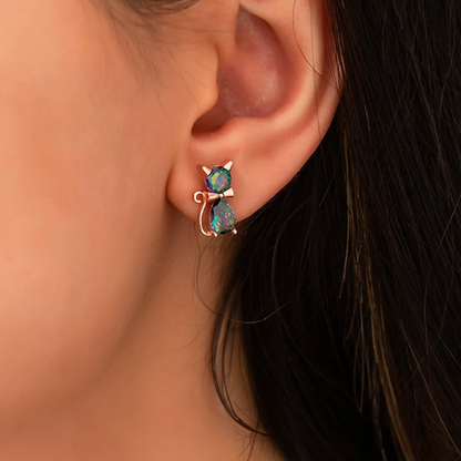 Sterling Silver Stud Cat Earrings with CZ Birthstone Jewelry