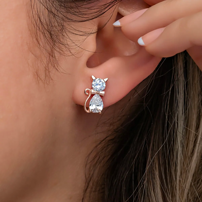 Sterling Silver Stud Cat Earrings with CZ Birthstone Jewelry