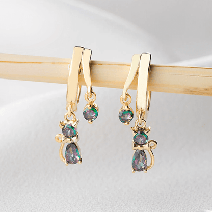 Cat Earrings 925 Sterling Silver Dangling Huggie Hoops