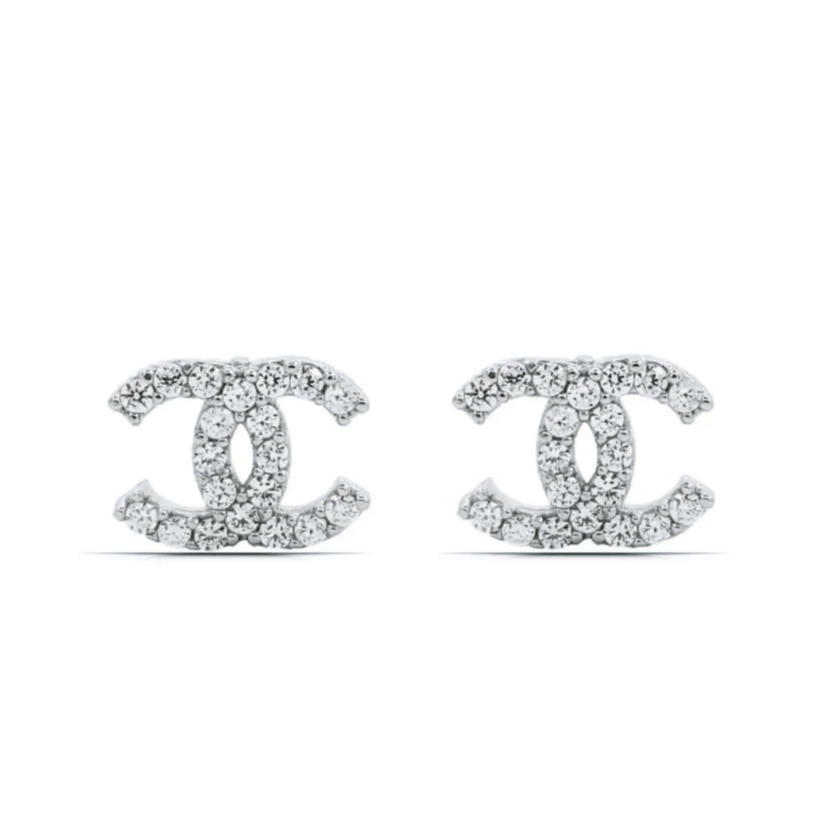 Women's CC Design Silver Earrings Delicate Gemstone Studs