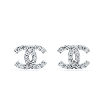 Women's CC Design Silver Earrings Delicate Gemstone Studs