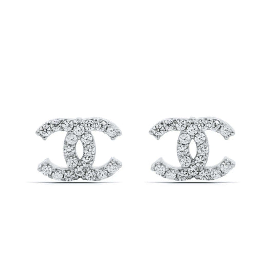 Women's CC Design Silver Earrings Delicate Gemstone Studs