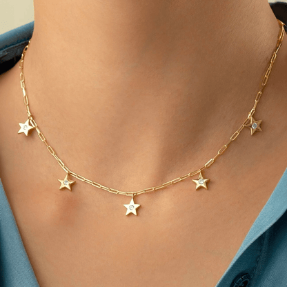 Celestial Starburst Necklace 925 Silver Long Link Chain