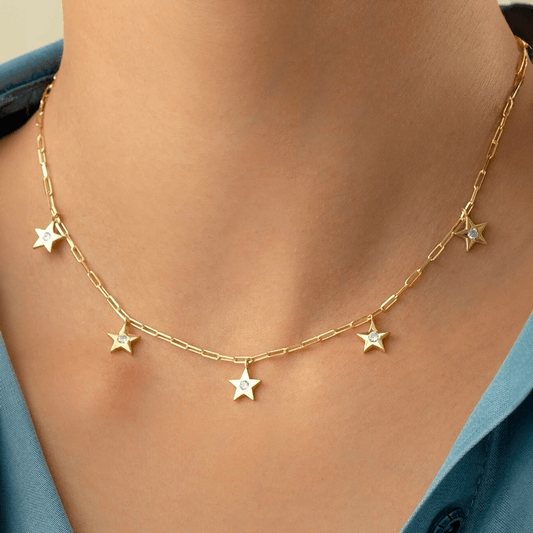 Celestial Starburst Necklace 925 Silver Long Link Chain