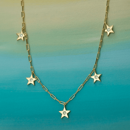 Celestial Starburst Necklace 925 Silver Long Link Chain