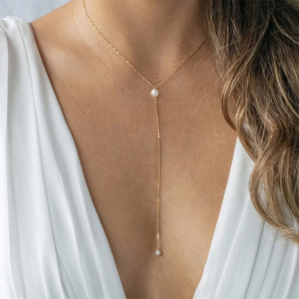 Pearl Y Lariat Necklace Long Drop 925 Silver Choker