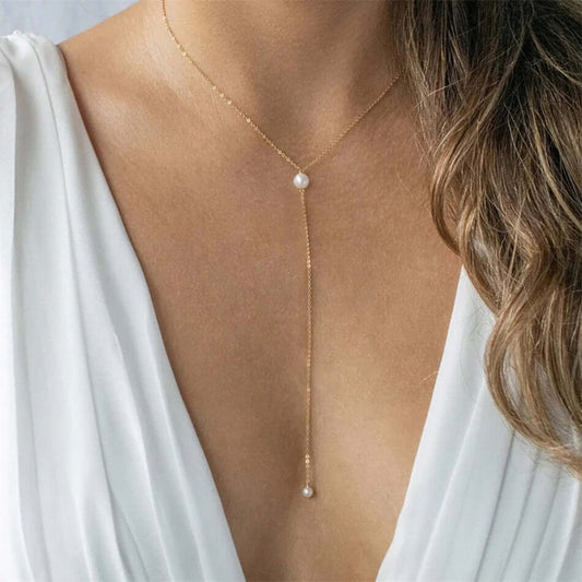 Pearl Y Lariat Necklace Long Drop 925 Silver Choker