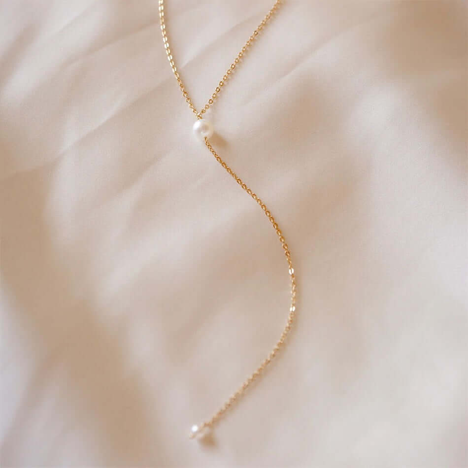 Pearl Y Lariat Necklace Long Drop 925 Silver Choker