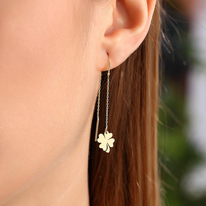 Long Chain Threader Earrings with Clover Charm
