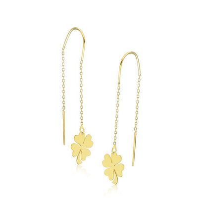 Long Chain Threader Earrings with Clover Charm