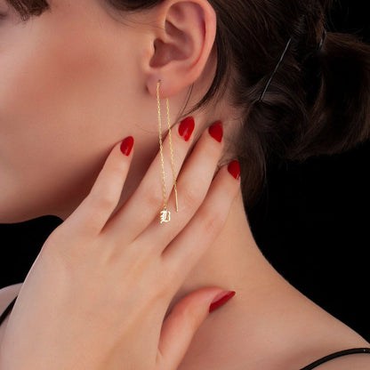 Minimalist Threader Earrings with Gothic Initial
