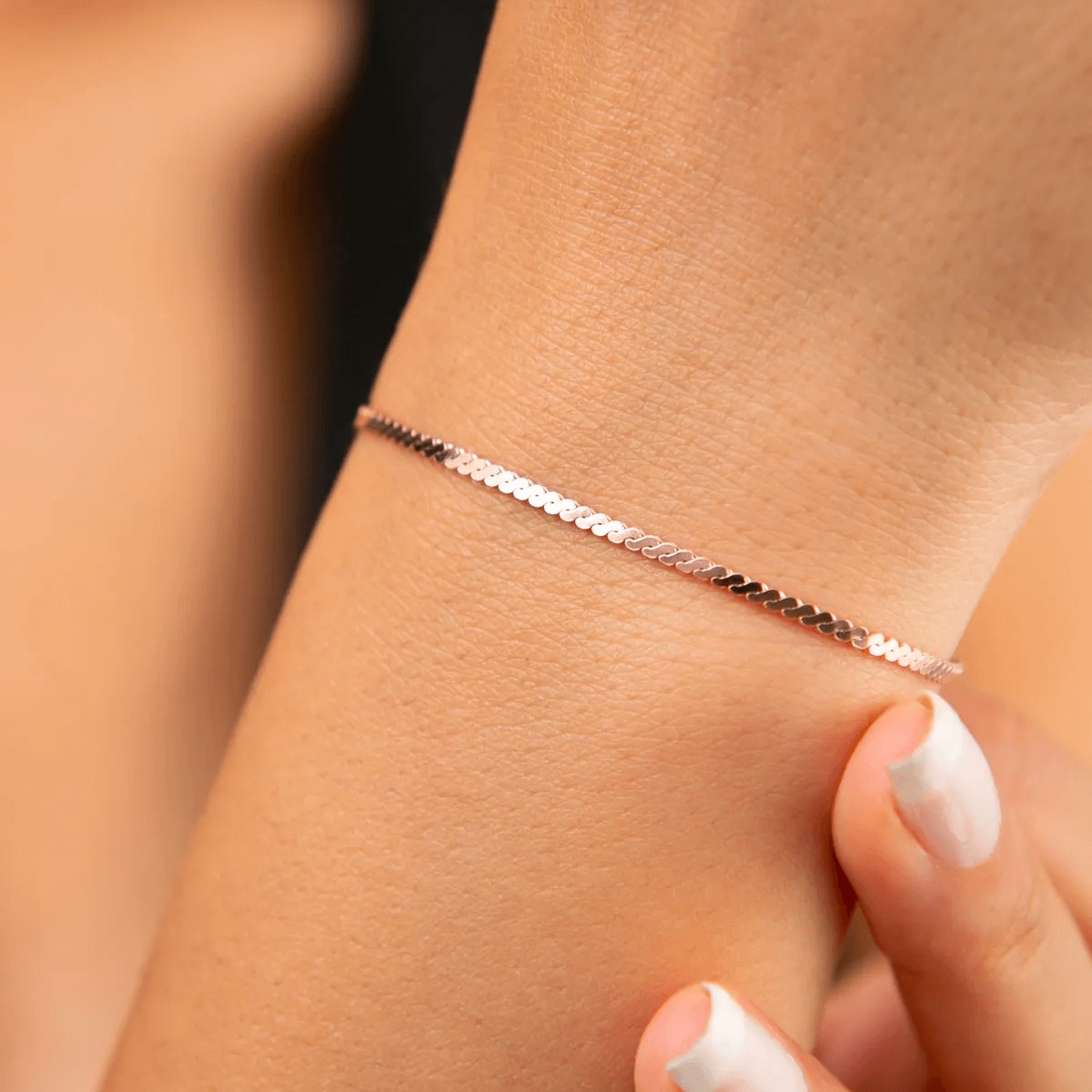 Twisted Flat Chain Bracelet 925 Silver Wrist Jewelry