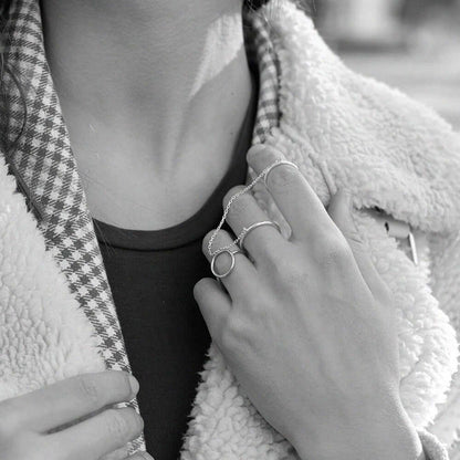 Chain Connected Rings 925 Sterling Silver Linked Bands