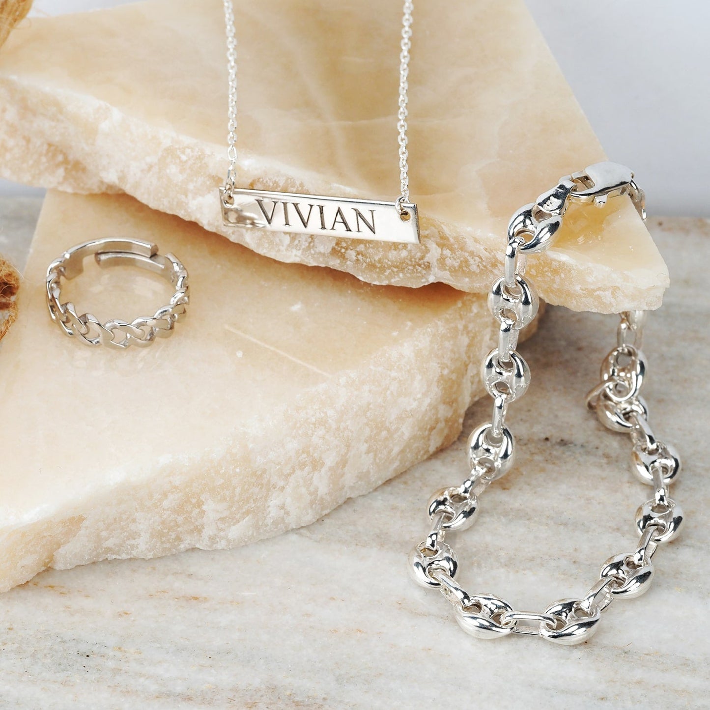 Curb Chain Ring in Solid Silver Dainty Jewelry