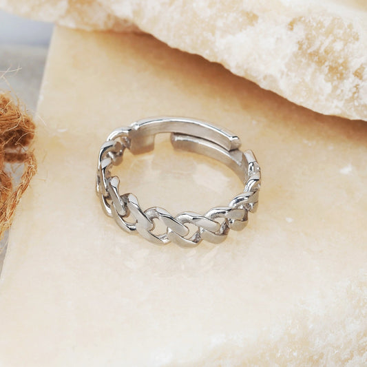 Curb Chain Ring in Solid Silver Dainty Jewelry