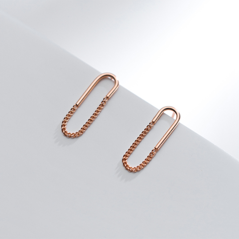 Curve Shape Bar and Chain Drop Earrings for Women Simple Jewelry