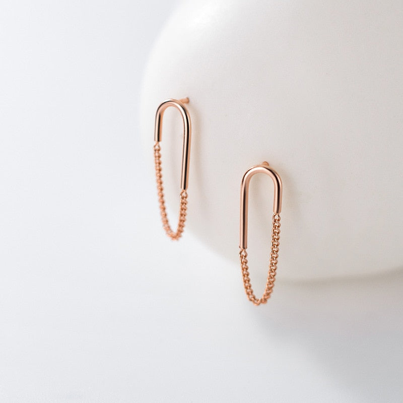 Curve Shape Bar and Chain Drop Earrings for Women Simple Jewelry