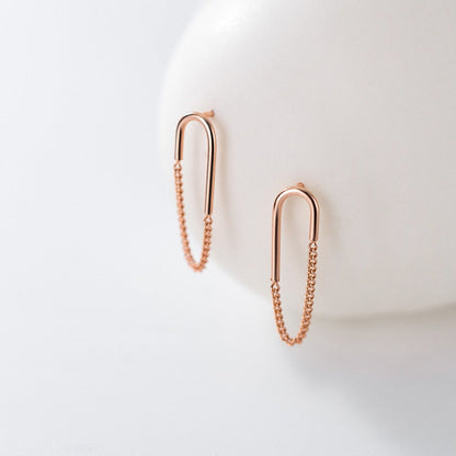 Curve Shape Bar and Chain Drop Earrings for Women Simple Jewelry