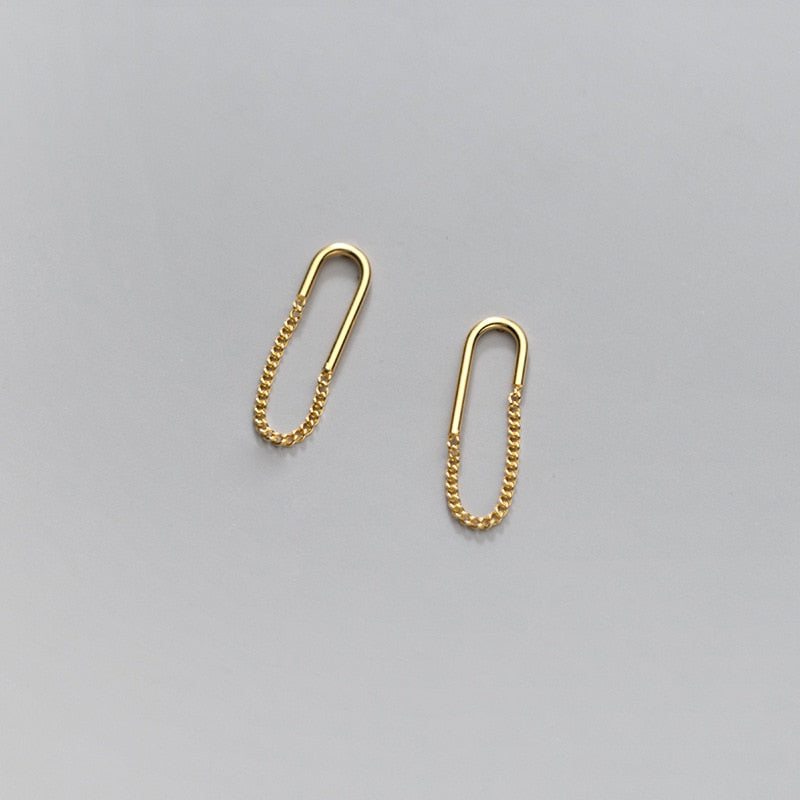 Curve Shape Bar and Chain Drop Earrings for Women Simple Jewelry