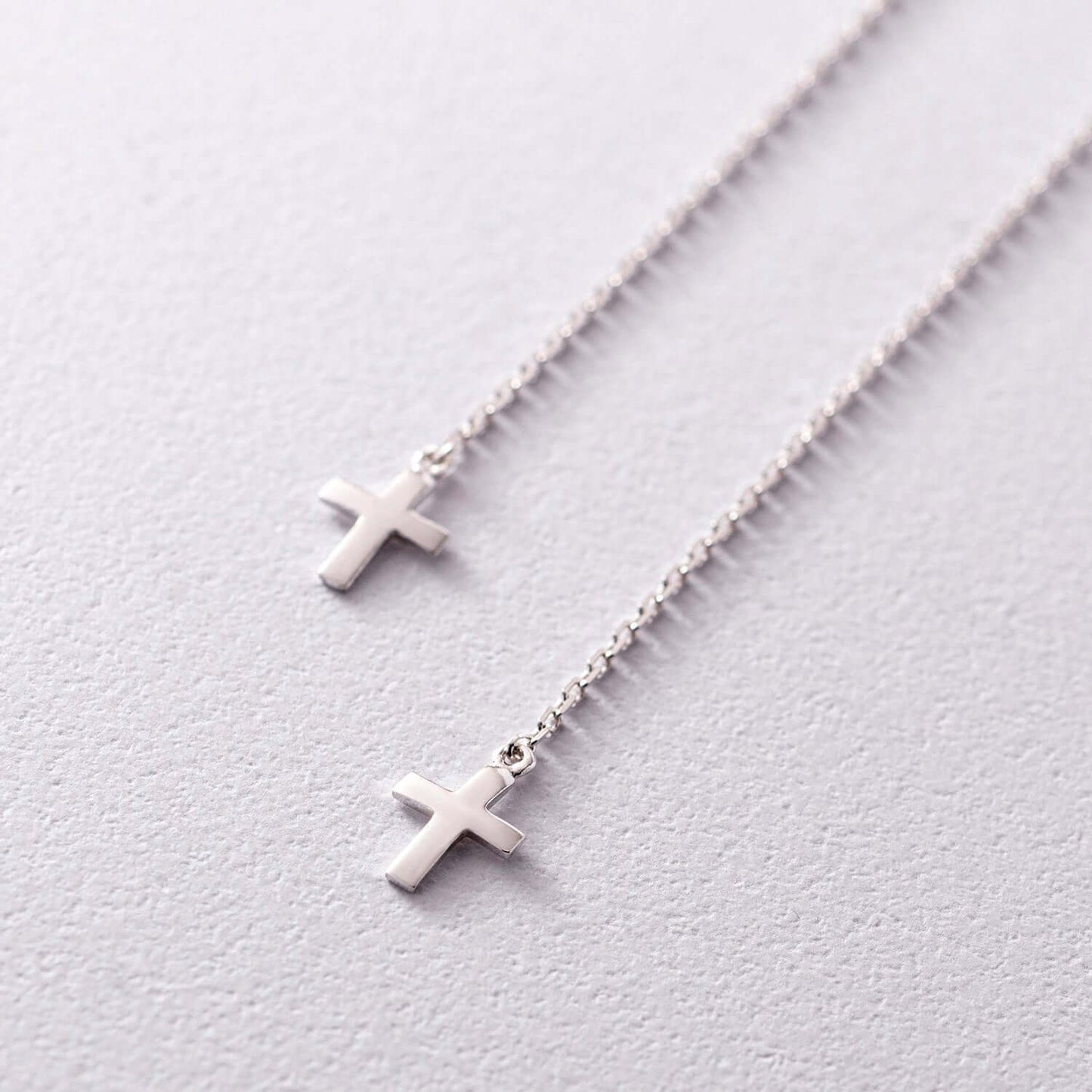 Cross Charm Drop Threader Earrings Silver Jewelry