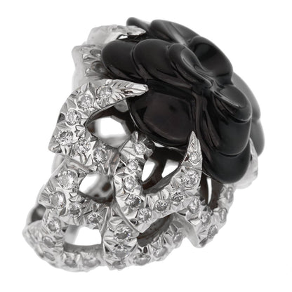 Chathtnel Camellia Diamond Onyx White Gold Ring