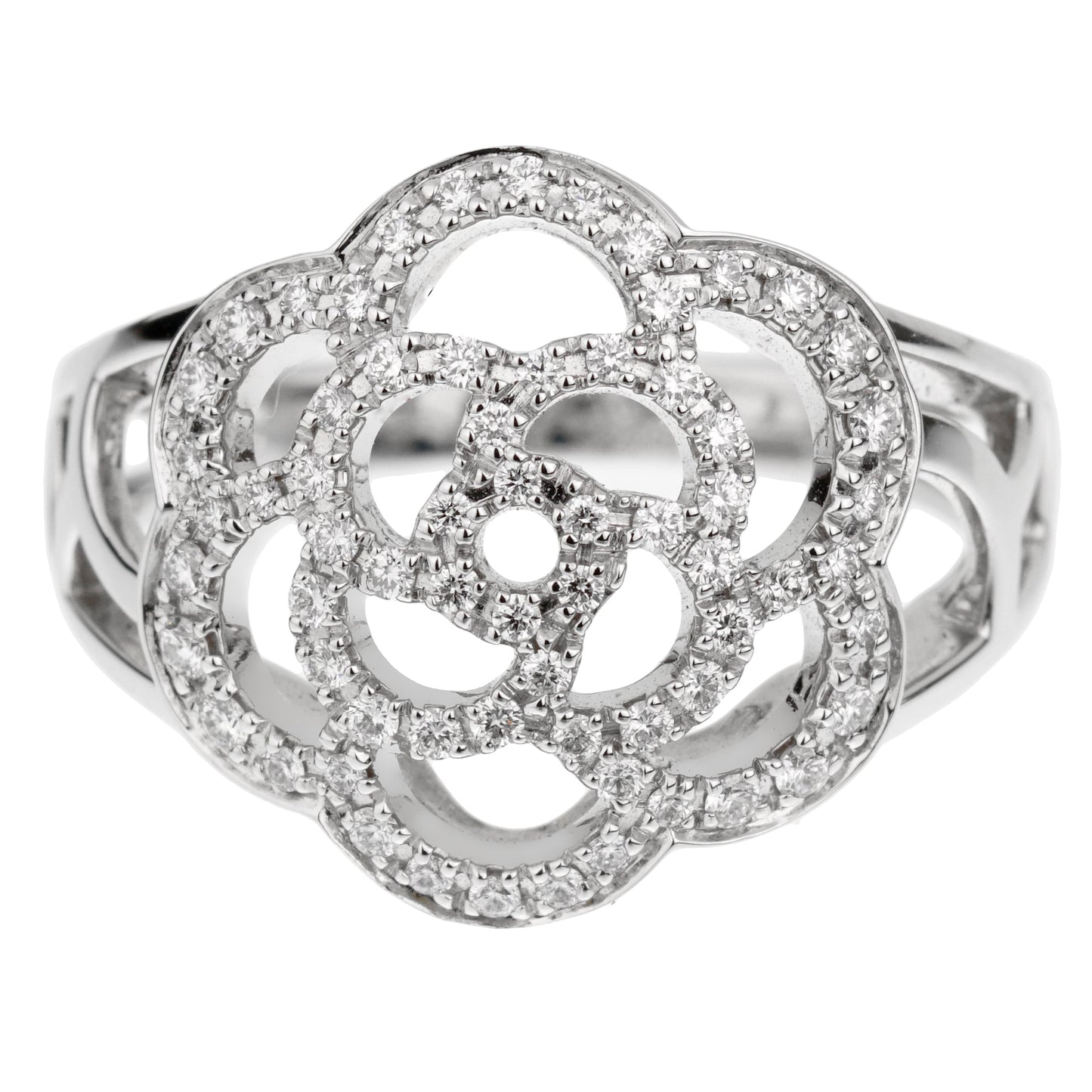 Chathtnel Camellia 18k White Gold Diamond Cocktail Ring