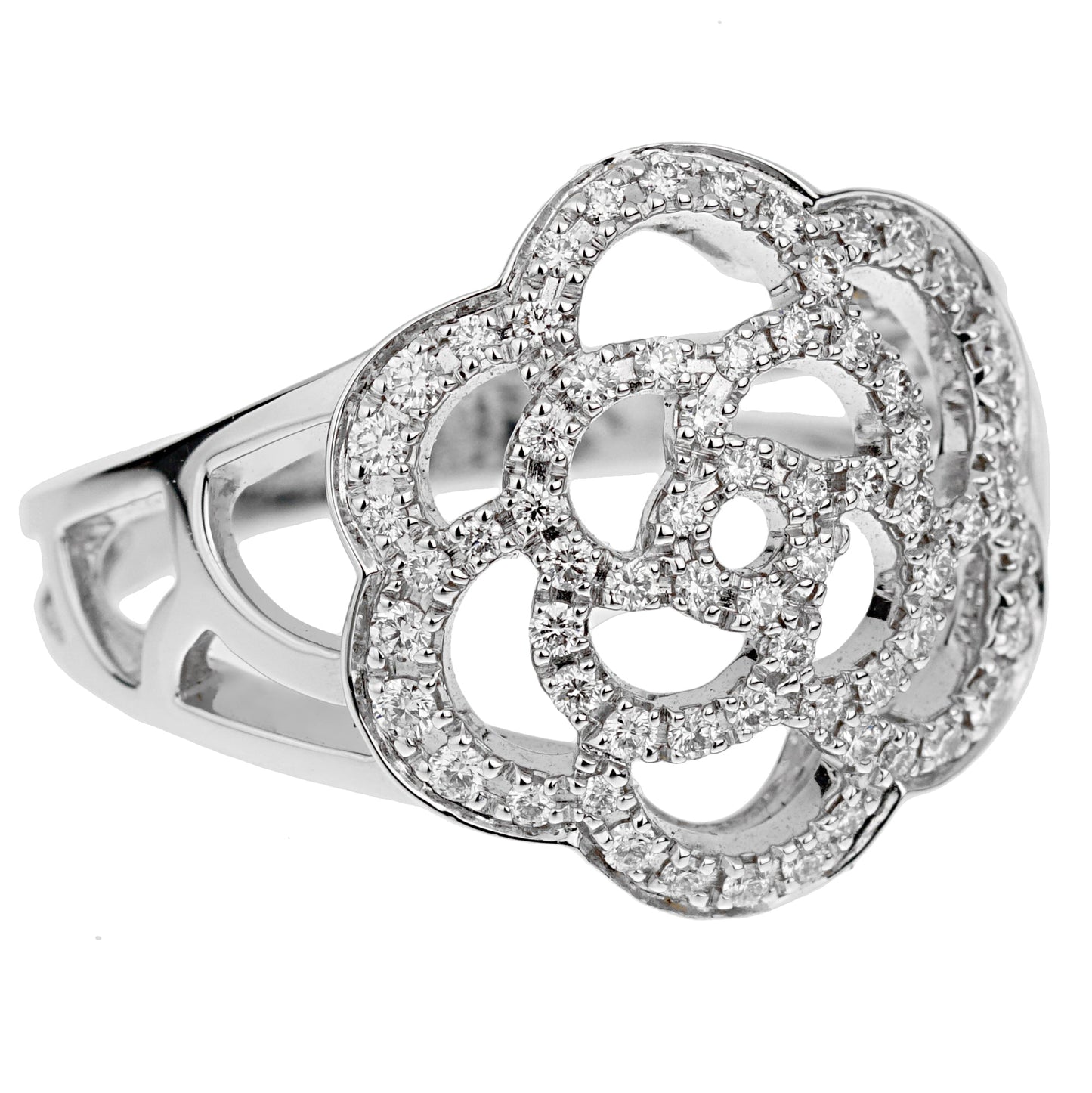 Chathtnel Camellia 18k White Gold Diamond Cocktail Ring