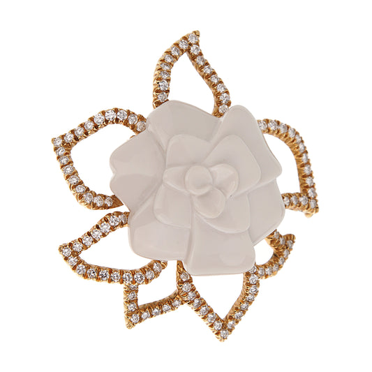 Chathtnel Camelia 18k Yellow Gold Diamond Brooch Pendant Necklace