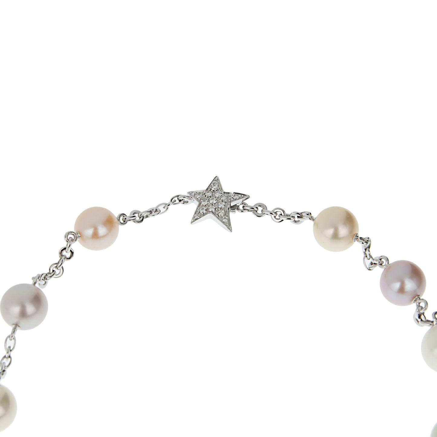Chathtnel Camellia & Comete Motif Pearl Diamond 18k White Gold Necklace