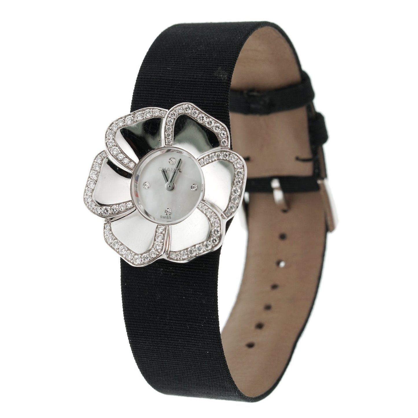 Chathtnel Vintage Camellia Diamond 18k White Gold Watch